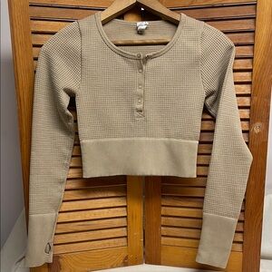 Aerie Offline Main Squeeze Seamless Waffle Knit Henley Crop Top  Basketweave XS